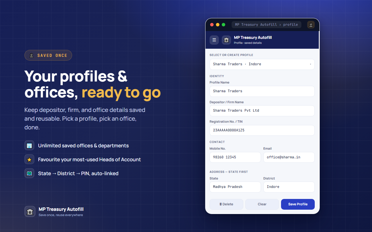 Saved depositor and firm profiles, ready to reuse